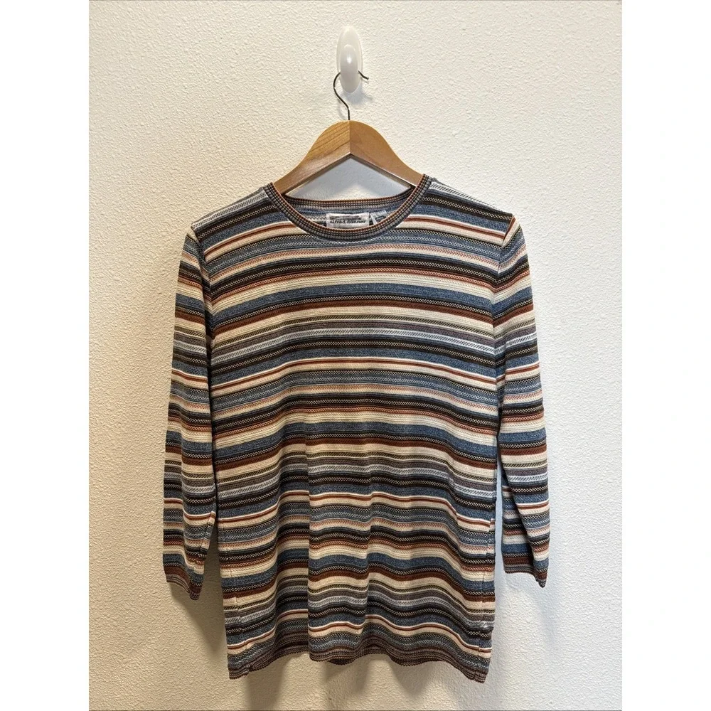 VTG Grandmacore Sweater Women M Multicolor Stripe Knit Pullover Top Crewneck